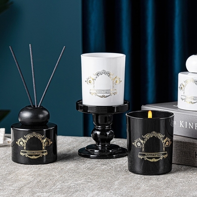 Ensemble-cadeau de diffuseur de roseau de bougies de parfum de parfum naturel de pot de bouteille blanc noir