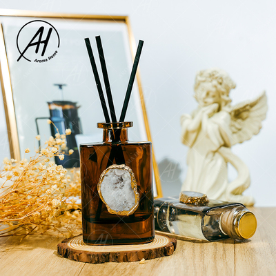 Amber Grey Glass Bottle Crystal Fragrance Reed Diffuser sans fumée 180ML pour la maison