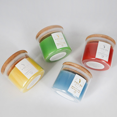 Bougie 2022 parfumée de cire en verre colorée de luxe de soja de maison d'arome avec le couvercle en bois