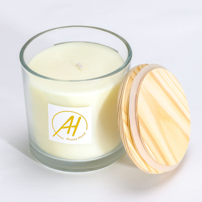 Bougie parfumée 420g 10*10cm de couvercle de coton de pot en verre en bois de mèches