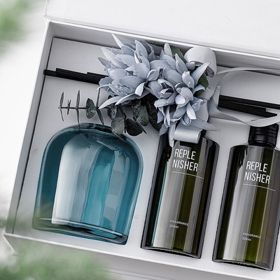 Diffuseur rond de roseau de bouteille en verre d'aromathérapie de parfum de bâton de fibre de fleur 400ml