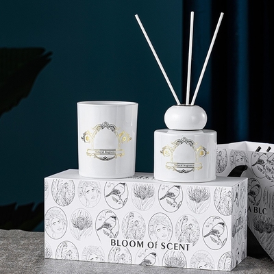 Ensemble-cadeau de diffuseur de roseau de bougies de parfum de parfum naturel de pot de bouteille blanc noir