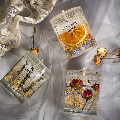 La fleur de décor de MAISON d'AROME flairent la bougie parfumée de cire de soja de gel de label de Jelly Fragrance Candle Luxury Private dans le pot en verre