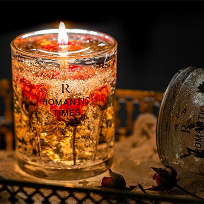 La fleur de décor de MAISON d'AROME flairent la bougie parfumée de cire de soja de gel de label de Jelly Fragrance Candle Luxury Private dans le pot en verre