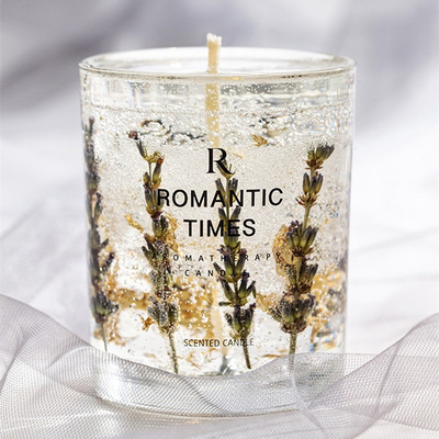 La fleur de décor de MAISON d'AROME flairent la bougie parfumée de cire de soja de gel de label de Jelly Fragrance Candle Luxury Private dans le pot en verre