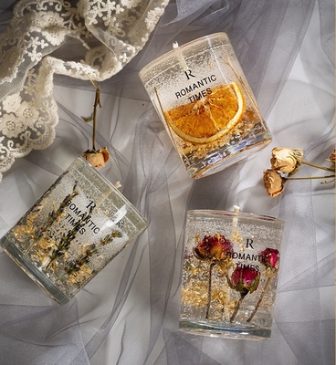 La fleur de décor de MAISON d'AROME flairent la bougie parfumée de cire de soja de gel de label de Jelly Fragrance Candle Luxury Private dans le pot en verre