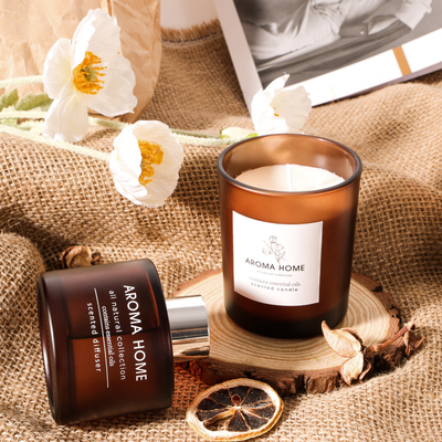 Ensemble de luxe de Brown Reed Diffuser Scented Candles Gift de pot en verre de parfum d'huile de Chaud-vente de MAISON d'AROME
