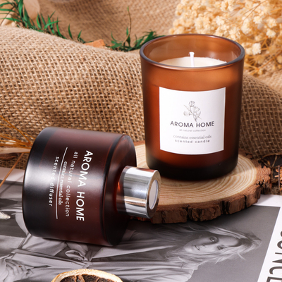 Ensemble de luxe de Brown Reed Diffuser Scented Candles Gift de pot en verre de parfum d'huile de Chaud-vente de MAISON d'AROME