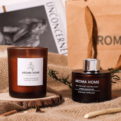 Ensemble de luxe de Brown Reed Diffuser Scented Candles Gift de pot en verre de parfum d'huile de Chaud-vente de MAISON d'AROME