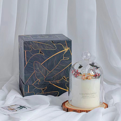 Le pot en verre d'hôtel de cire à la maison de soja a flairé la bougie avec le couvercle de Bell de base en bois de pot-pourri