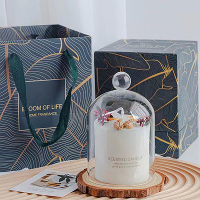 Le pot en verre d'hôtel de cire à la maison de soja a flairé la bougie avec le couvercle de Bell de base en bois de pot-pourri
