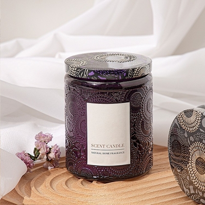 Le pot en verre de relief unique organique de MAISON d'AROME a flairé des bougies avec le boîte-cadeau