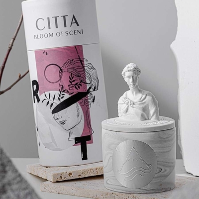 Corps de tasse de gypse de méditation de version de tache avec le couvercle de tasse de résine rempli de la cire
