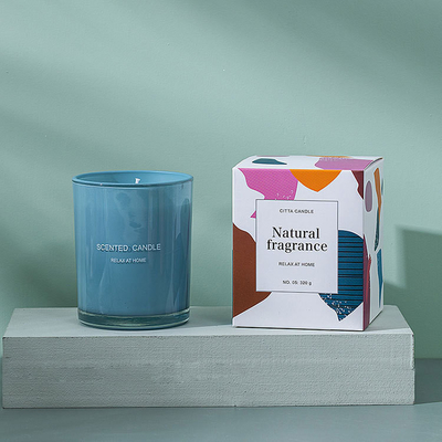 Écran fait sur commande de maison d'arome imprimant la bougie parfumée en verre de cire de soja de couleur de jet avec la boîte