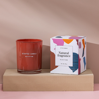 Écran fait sur commande de maison d'arome imprimant la bougie parfumée en verre de cire de soja de couleur de jet avec la boîte