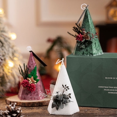 Type de pyramide romantique d'arbre de Noël de fleur bougies de pilier de cône avec le boîte-cadeau 2pcs