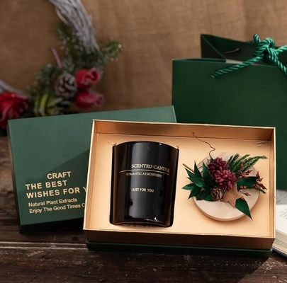 Boîte-cadeau parfumé de mariage de bougie de cire de fleur de Noël en bois vert noir de couvercle