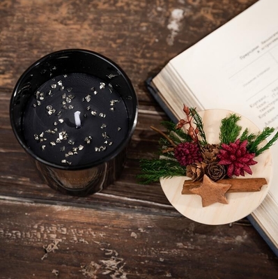 Boîte-cadeau parfumé de mariage de bougie de cire de fleur de Noël en bois vert noir de couvercle