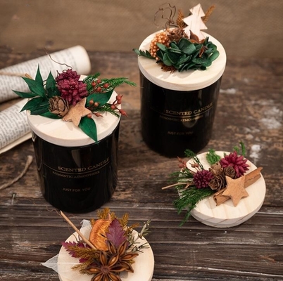 Boîte-cadeau parfumé de mariage de bougie de cire de fleur de Noël en bois vert noir de couvercle