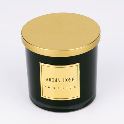 Marque de distributeur à la maison noire 14OZ 400g de bougie de soja de parfum de cire de bouteille en verre de couvercle d'or en métal
