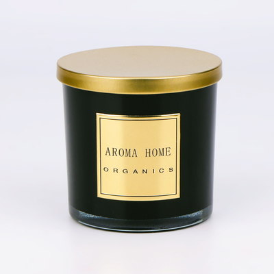Marque de distributeur à la maison noire 14OZ 400g de bougie de soja de parfum de cire de bouteille en verre de couvercle d'or en métal