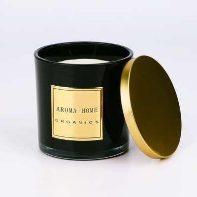 Marque de distributeur à la maison noire 14OZ 400g de bougie de soja de parfum de cire de bouteille en verre de couvercle d'or en métal