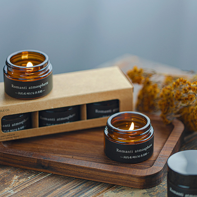 Bougie parfumée de pot en verre de la cire 25g de soja de couleur de Brown de Noël avec la boîte 3pcs