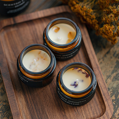 Bougie parfumée de pot en verre de la cire 25g de soja de couleur de Brown de Noël avec la boîte 3pcs