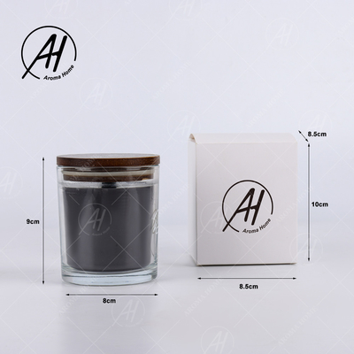 Noir parfumé de bougie de pot de Brown de couvercle de mèche de cire en bois croisée en verre transparente de soja