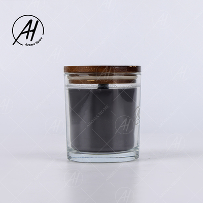 Noir parfumé de bougie de pot de Brown de couvercle de mèche de cire en bois croisée en verre transparente de soja