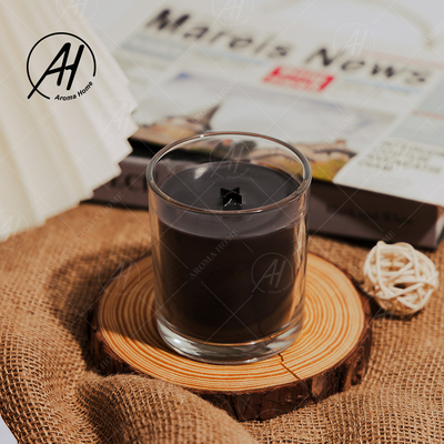 Noir parfumé de bougie de pot de Brown de couvercle de mèche de cire en bois croisée en verre transparente de soja