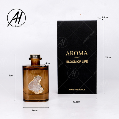 Arome d'or Reed Diffuser 180ML d'huile essentielle de bouteille en verre de couvercle de place de rotin de fibre