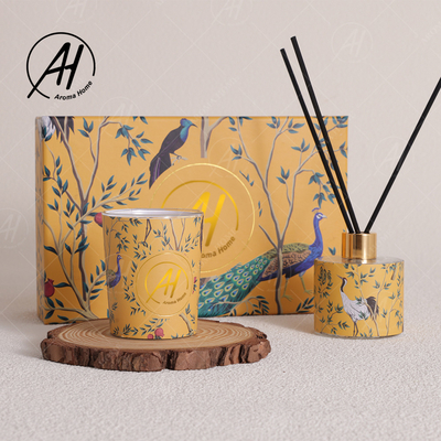 Bougies parfumées de luxe Reed Diffuser Set With Box de pot en verre Fireless nordique de style