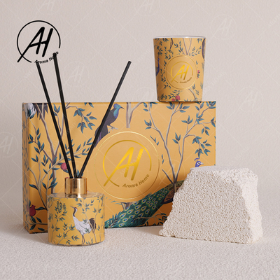 Bougies parfumées de luxe Reed Diffuser Set With Box de pot en verre Fireless nordique de style