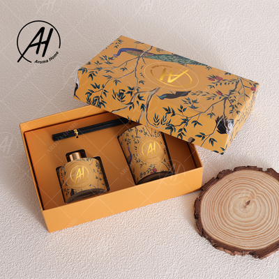 Bougies parfumées de luxe Reed Diffuser Set With Box de pot en verre Fireless nordique de style