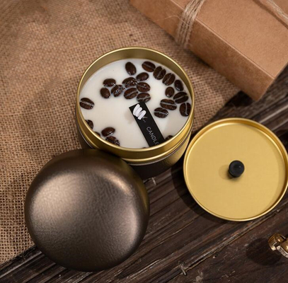 La cire de soja d'OEM a givré les grains de café Tin Can Candle 10cl pour Noël