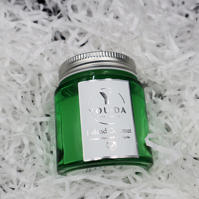 La cire de soja a flairé Mason Jar Candles Coconut Oil fait maison en verre vert