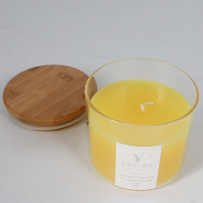 Bougie 2022 parfumée de cire en verre colorée de luxe de soja de maison d'arome avec le couvercle en bois