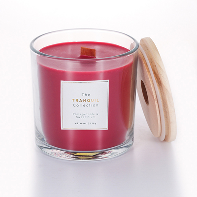 Poids parfumé de cire de la bougie 380g de pot en verre avec le couvercle en bois