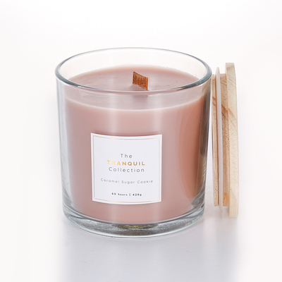 Poids parfumé de cire de la bougie 380g de pot en verre avec le couvercle en bois