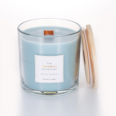 Poids parfumé de cire de la bougie 380g de pot en verre avec le couvercle en bois
