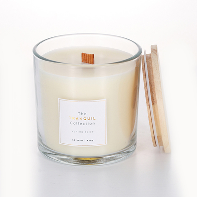 Poids parfumé de cire de la bougie 380g de pot en verre avec le couvercle en bois